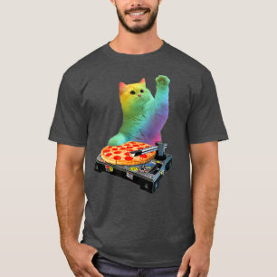 T-shirt Cat DJ Cat Pizza Cat Pizza Cat DJ Tops Drôle Cat