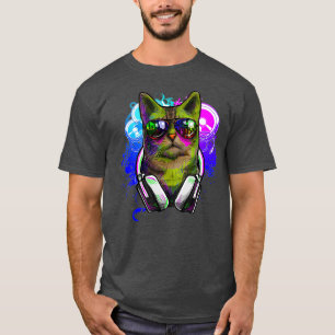 T-shirt Cat DJ Shirt Rave DJ Tee - shirts DJ EDM Rave