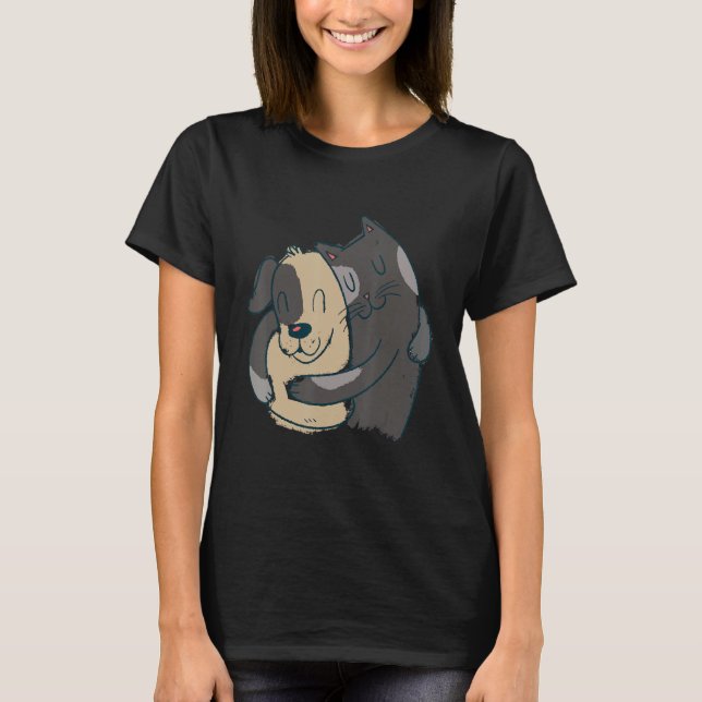 T-shirt cat dog hug pet   store motif graphic design rando (Devant)
