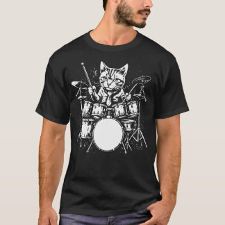 T-shirt Cat Drummer Drums Music