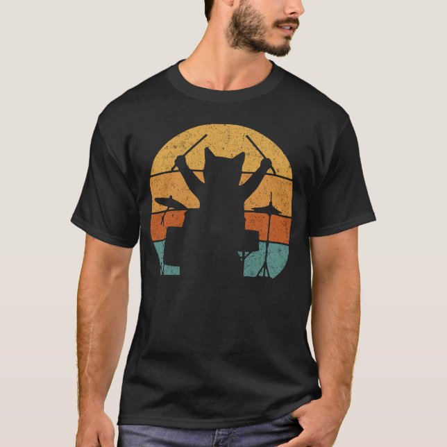 T-shirt Cat Drumming Drums Drummer Kitten Playing Music (Devant)