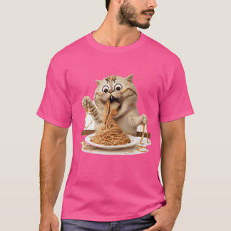 T-shirt Cat Eating Spaghetti Noodles String Food Lover fam