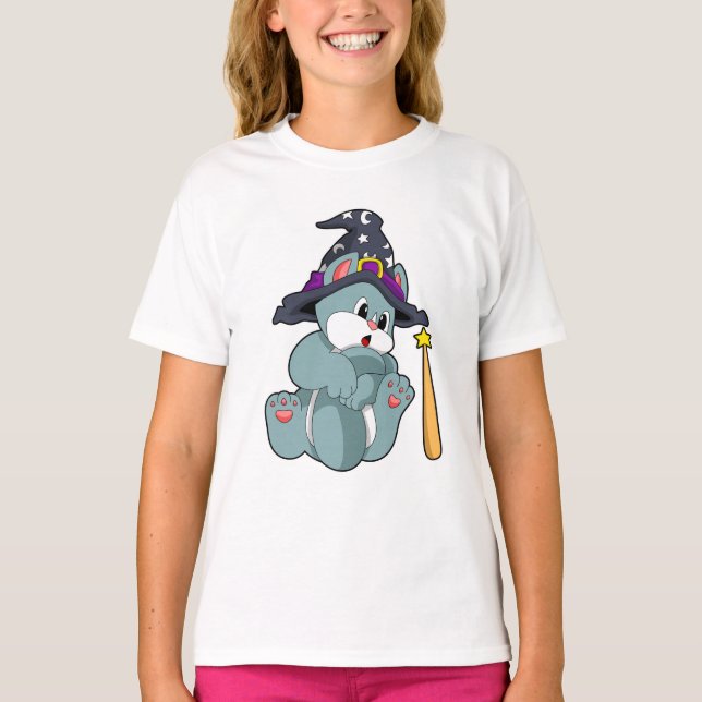 T-shirt Cat en Assistant avec baguette magique et Casquett (Devant)