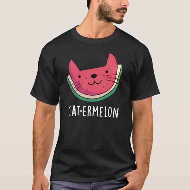 T-shirt Cat-ermelon Funny Cat Watermelon Pun Dark BG (Devant)