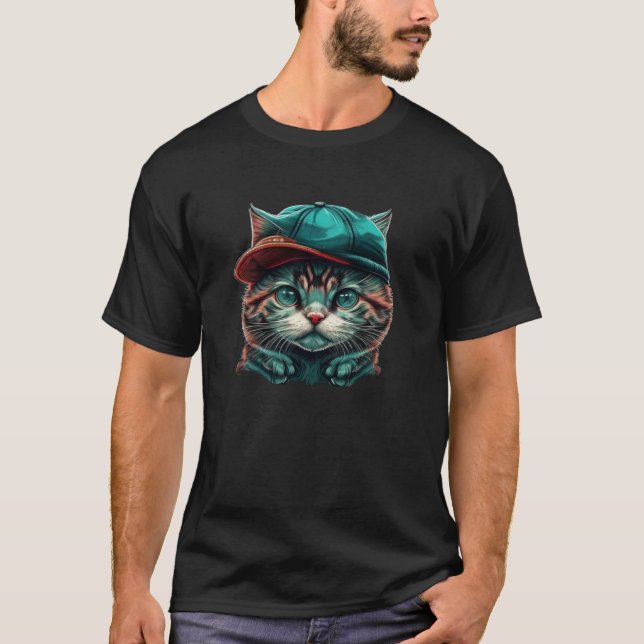 T-shirt Cat Face with Beanie (Devant)