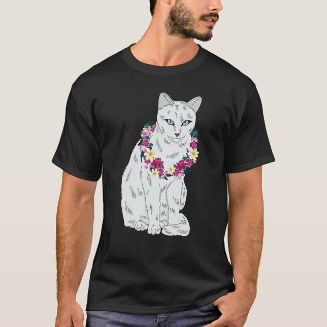 T-shirt Cat Flower Kitten roses Cats Cute White Cat (Devant)