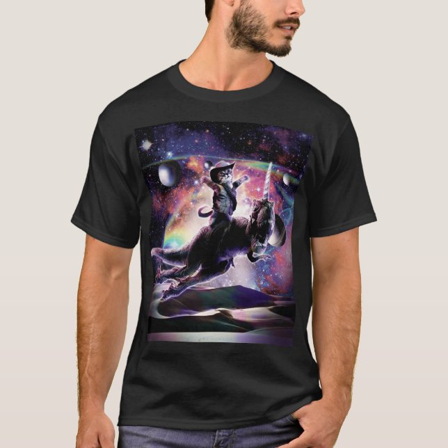 T-shirt Cat Galaxy Sur Dinosaur Unicorn Dans L'Espace (Devant)