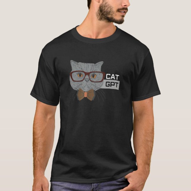 T-shirt Cat GPT Working Ai Cat Tee  Geek Cat  & Chat GPT (Devant)