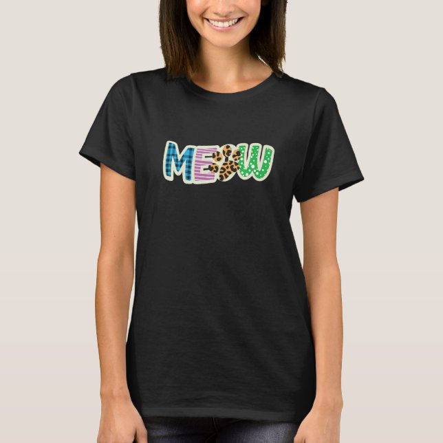 T-shirt Cat  Graphic Patchwork Meow (Devant)