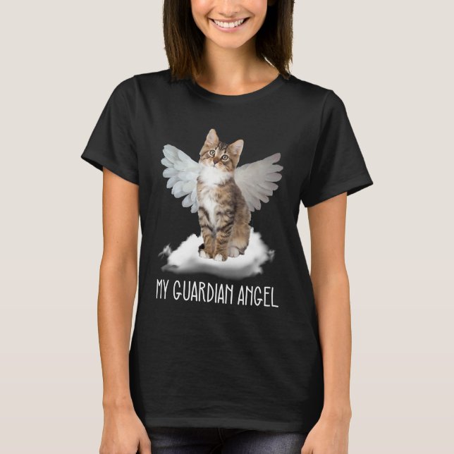 T-shirt cat guardian angel wing cloud present (Devant)
