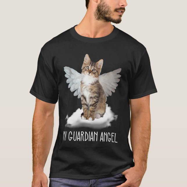 T-shirt cat guardian angel wing cloud present (Devant)