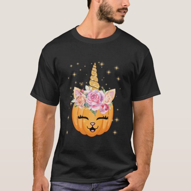 T-shirt Cat Halloween Unicorn Cat (Devant)