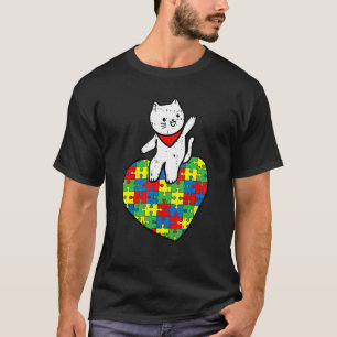 T-shirt Cat Heart Puzzle Pièce Sensibilisation sur l'autis