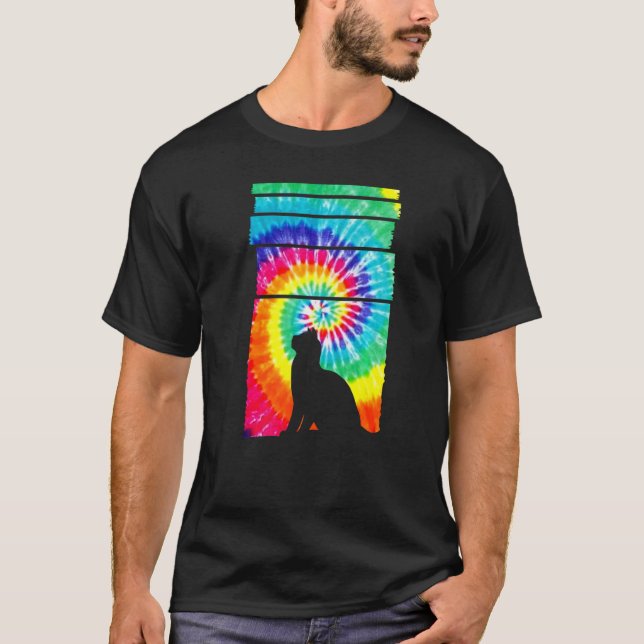 T-shirt Cat Hippie Tie Dye Cat (Devant)