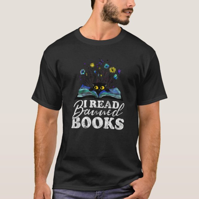 T-shirt Cat I Read Banned Books  Bookworms Reading Book (Devant)