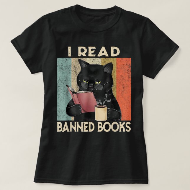 T-shirt Cat I Read Banned Books Funny Bookworms Reading Bo (Design devant)