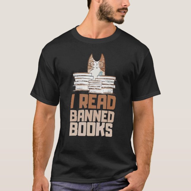 T-shirt cat I Read Banned Books Reader Bookworm (Devant)
