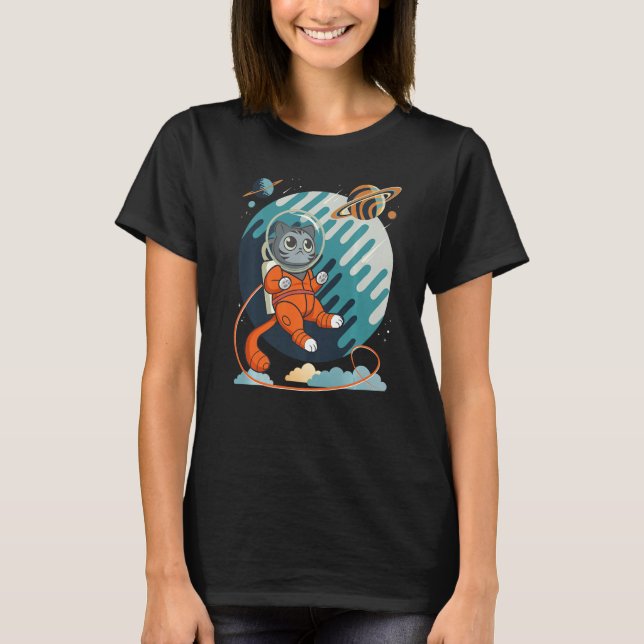 T-shirt Cat in Space Space Cat Nerdy  2 (Devant)