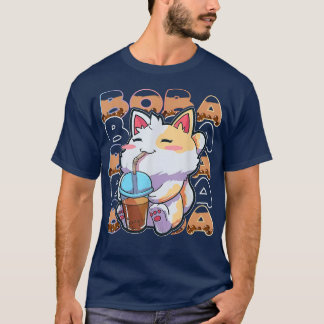 T-shirt Cat Kawaii Cute Anime Cat Otaku Boba Bubble Milk T