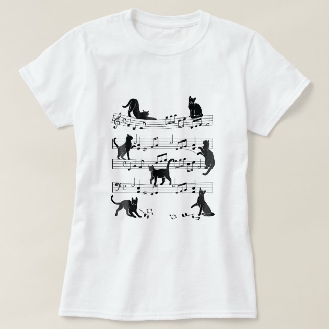 T-shirt Cat Kitty Jouer Musique Clef Piano Musicien Art (Design devant)
