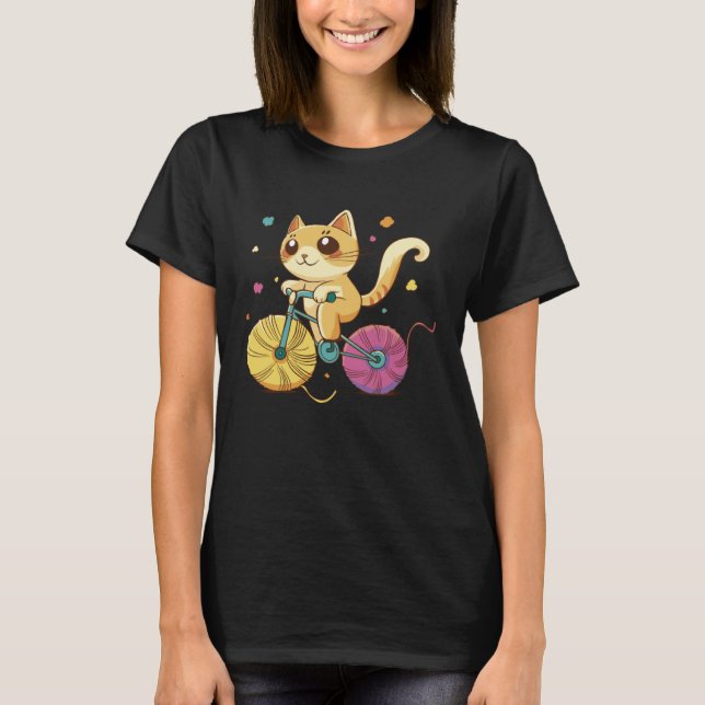 T-shirt Cat Knitting Cycling Cat Holder Wheels Crochet (Devant)