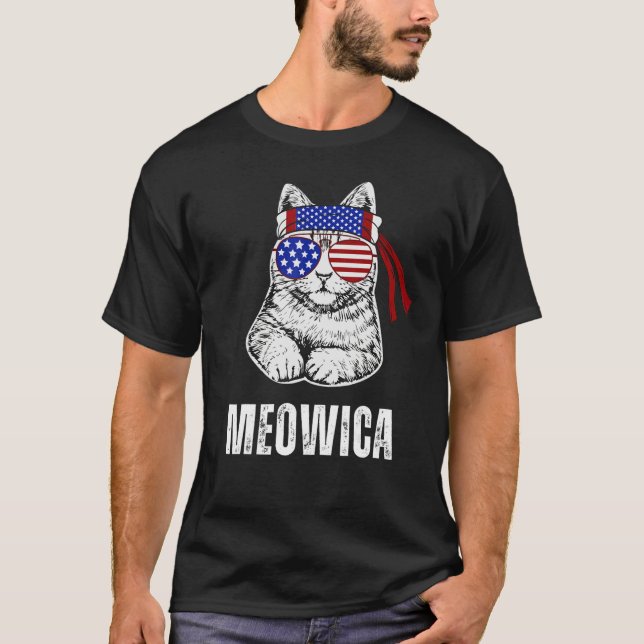 T-shirt Cat Labor Day Meowica Merica Men USA American Flag (Devant)