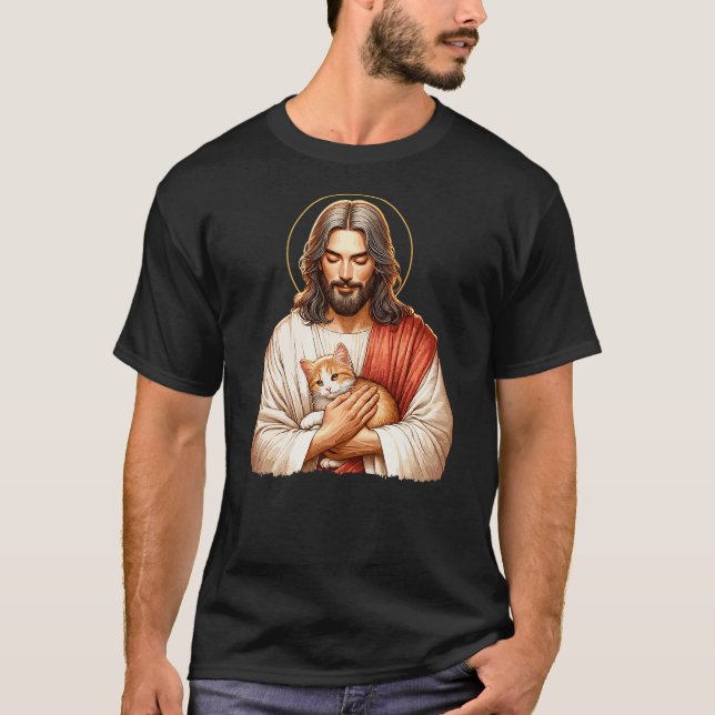 T-shirt Cat Lover, Jesus Holding A Cat, Funny Christian Ar (Devant)