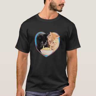 T-shirt Cat Lover Ramen Noodle Heart Black & Orange Kitten