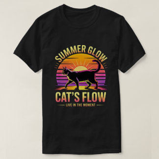 T-shirt Cat Lover's Joyful Summer Glow: Sunset Cat Flow