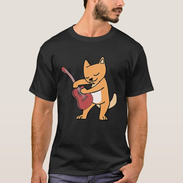 T-shirt Cat Loves Musical Instruments Plays Guitar (Devant)