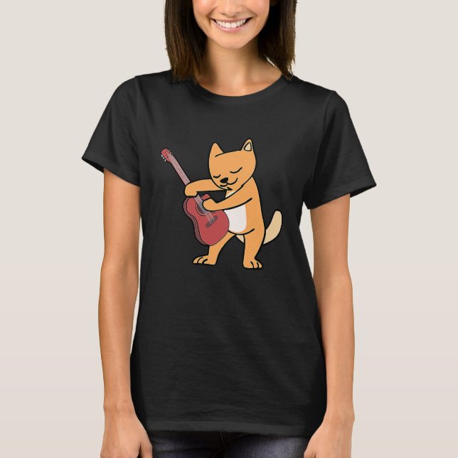 T-shirt Cat Loves Musical Instruments Plays Guitar (Devant)