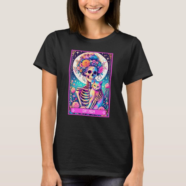 T-shirt Cat Maman Tarot Card Fun Skeleton (Devant)