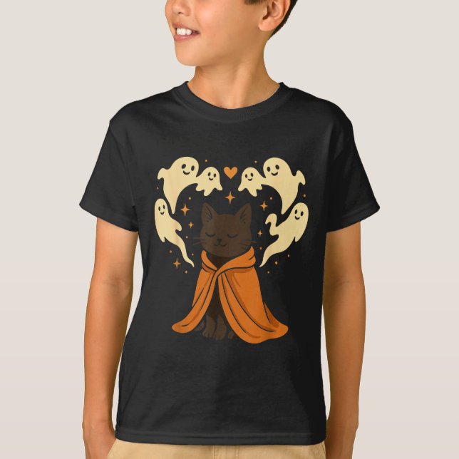 T-shirt Cat Meme Soky Cute Black Halloween  (Devant)