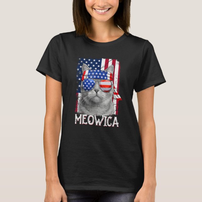 T-shirt Cat Mom and Cat Dad USA Flag  Cat 4th of july Meow (Devant)