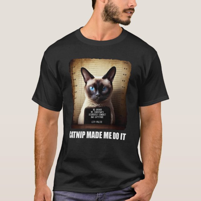 T-shirt Cat Mugshot  Catnip Made Me Do It   Cat (Devant)