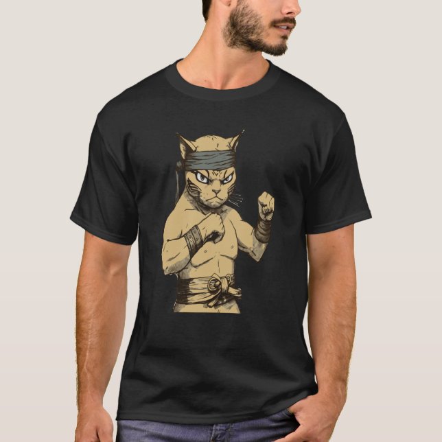 T-shirt Cat Ninja Fighter Cat Practice Karate (Devant)