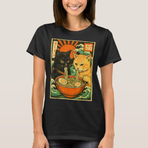 T-shirt Cat noir &amp; Chat orange Ramen d'inclinaison jap