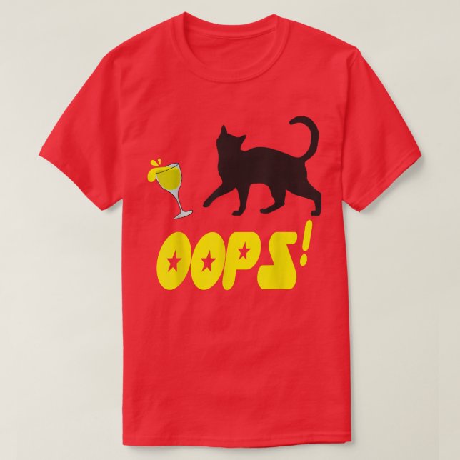 T-shirt Cat Oops Funny Black Cat Knocking Over A Yellow Gl (Design devant)
