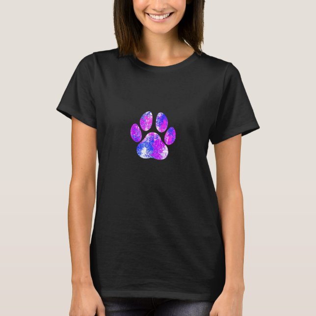 T-shirt Cat Paw Print Splash Splatter Paint Pink Blue Purp (Devant)