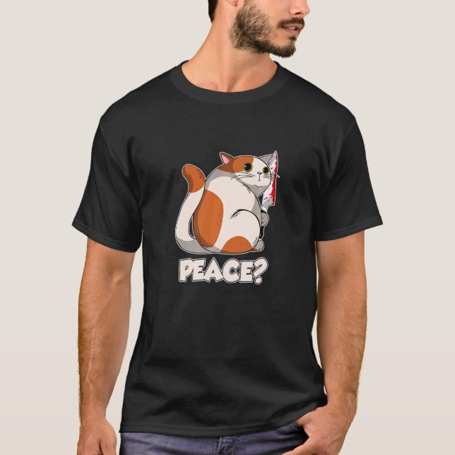 T-shirt Cat Peace Murderous Cat With Knife   (Devant)
