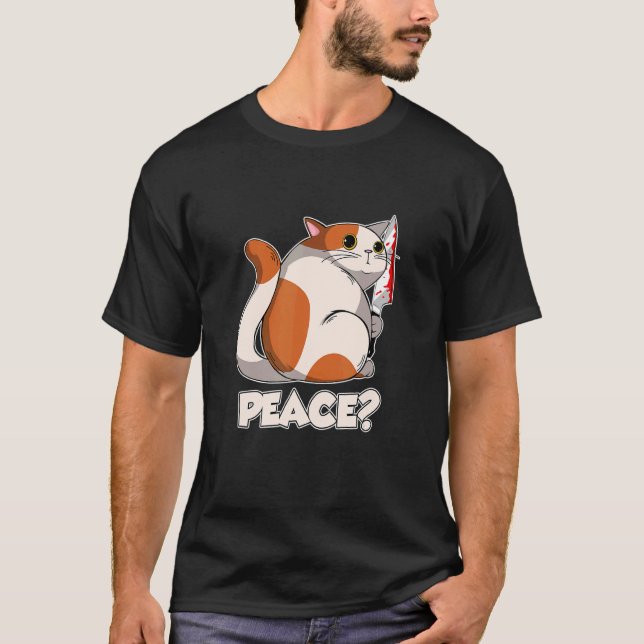 T-shirt Cat Peace Murderous Cat With Knife (Devant)