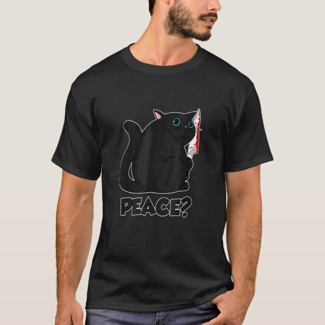 T-shirt Cat Peace Murderous Cat With Knife 1 (Devant)