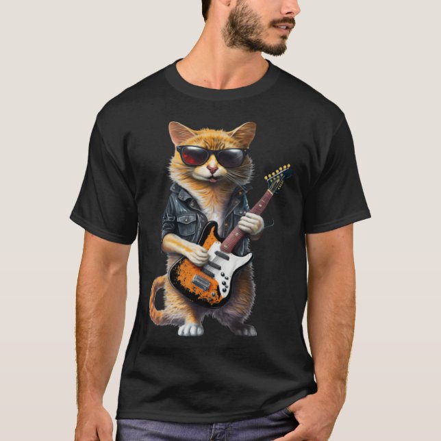 T-shirt Cat Playing Electric Guitar  Animal Cat  Guitar (Devant)