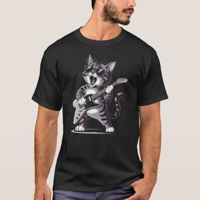 T-shirt Cat Playing Guitar - Fun Cat Lover and Guitarist A (Devant)