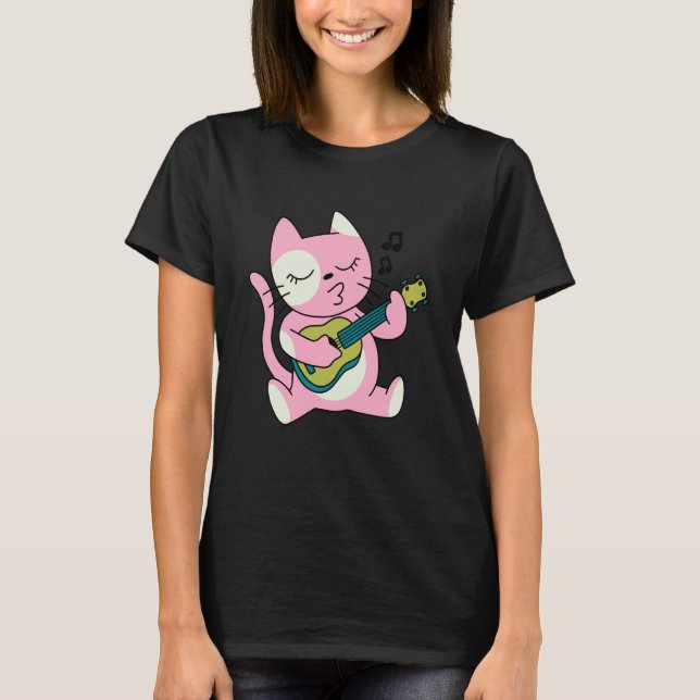 T-shirt cat playing guitar music (Devant)