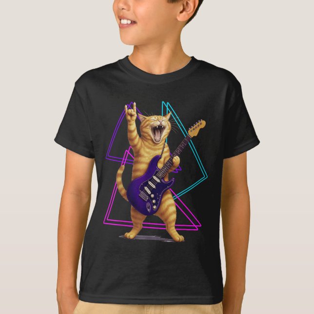 T-shirt Cat Playing Guitar Rock Star Rock And Roll Men Wom (Devant)