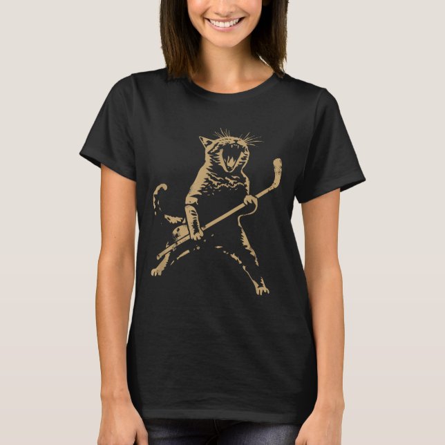 T-shirt Cat Playing Ice Hockey  (Devant)
