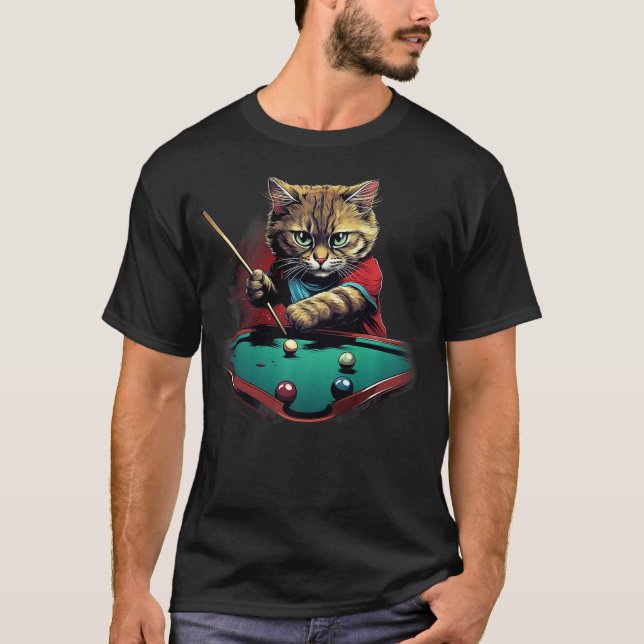 T-shirt Cat Playing Pool Billiards Cool Funny Cats (2) (Devant)