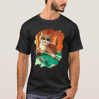 T-shirt Cat Playing Pool Billiards in Lounge Cool   Cats