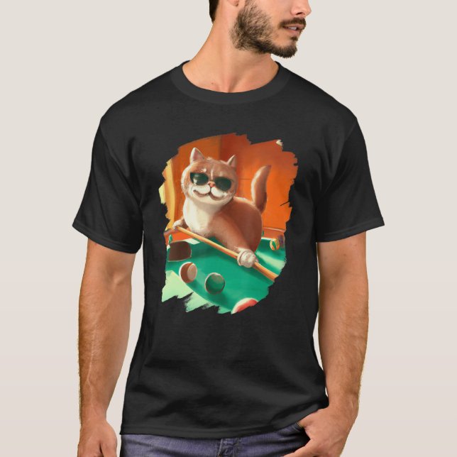 T-shirt Cat Playing Pool Billiards in Lounge Cool   Cats (Devant)